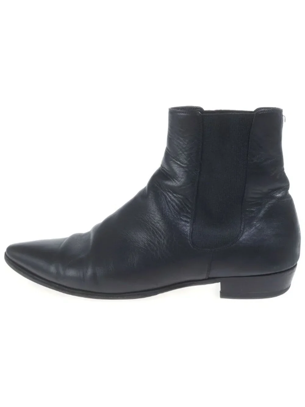 Celine Pointed Toe Chelsea Boots Ankle Side Gore Leather Black